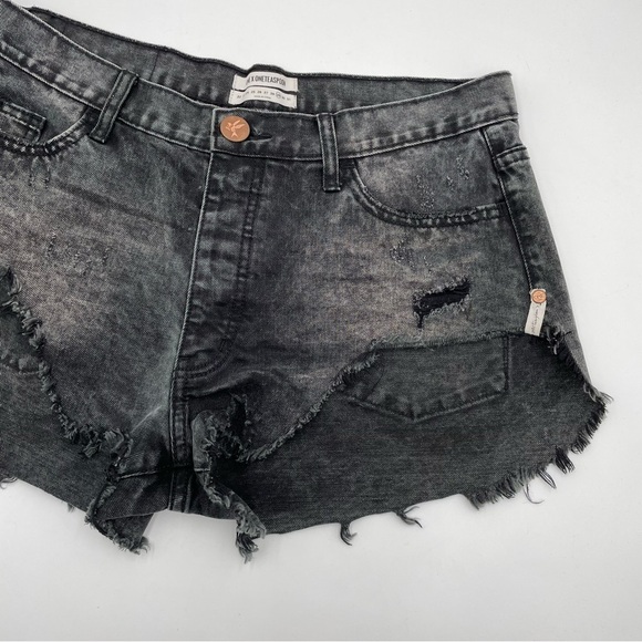 One Teaspoon Rollers Destroyed Denim Jean Shorts Coal Black Wash - Picture 5 of 15